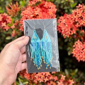 NEW Turquoise, Sky Blue & Gold Beaded Earrings